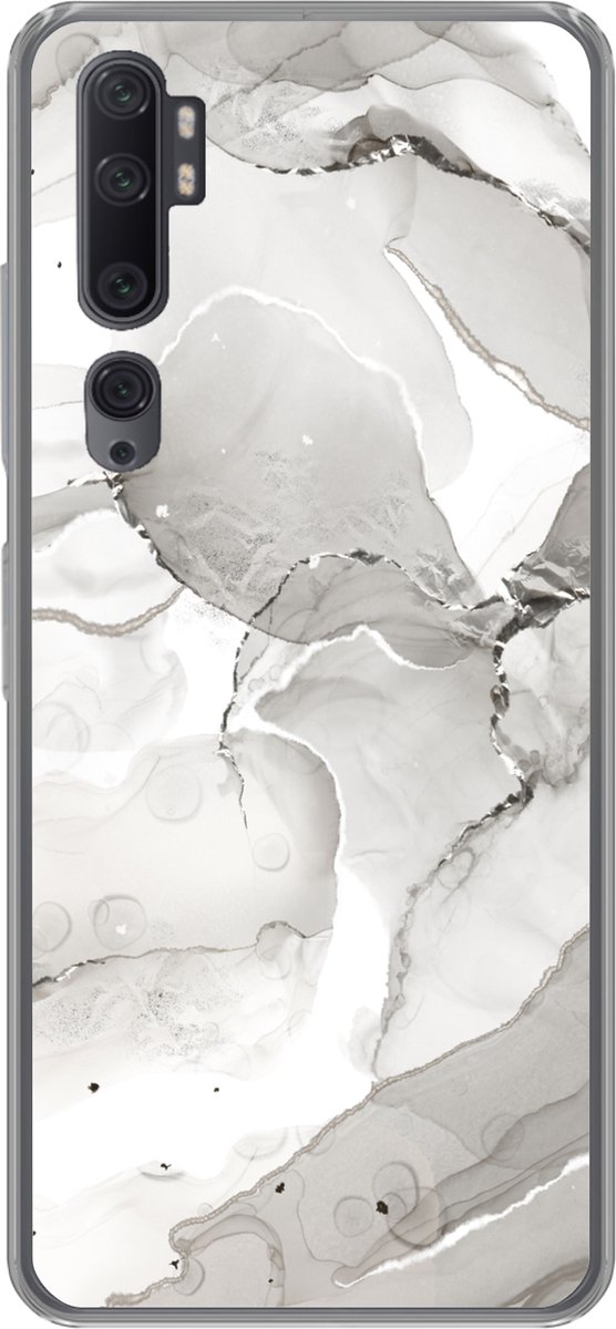 Geschikt voor Xiaomi Mi Note 10 Pro hoesje - Marmer print - Grijs - Lijn - Siliconen Telefoonhoesje