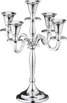 Bougeoir/bougeoir de Luxe classique en métal argenté 5 bras 27 cm - Bougeoirs de table pour bougies de table