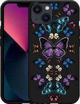 Geschikt voor Apple iPhone 13 Hoesje Zwart Vlinder Symmetrie - Designed by Cazy