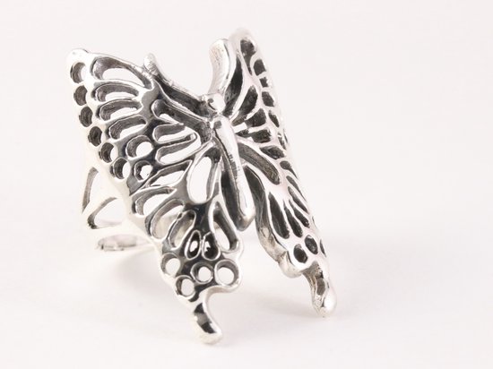 Opengewerkte zilveren vlinder ring - maat 17