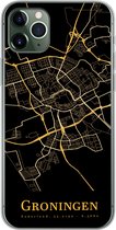 Geschikt voor iPhone 11 Pro Max hoesje - Groningen - Stadskaart - Goud - Siliconen Telefoonhoesje