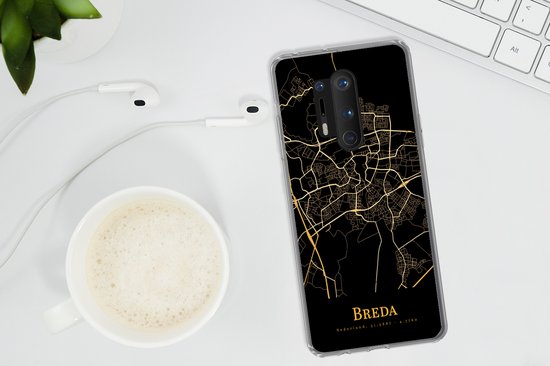 Telefoonhoesje Geschikt voor OnePlus 8 Pro hoesje - Breda - Plattegrond - Goud - Zwart - Siliconen Telefoonhoesje Telefoonhoesje - Stadskaart