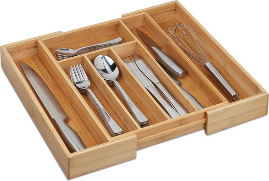 bestekbak uitschuifbaar - bamboe - 6,5 x 38 x 35,5 cm - bestek organizer keukenlade