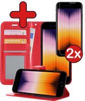 iPhone SE 2022 Hoesje Book Case Hoes Portemonnee Cover Met 2x Screenprotector - iPhone SE 2022 Case Hoesje Wallet Case - Rood
