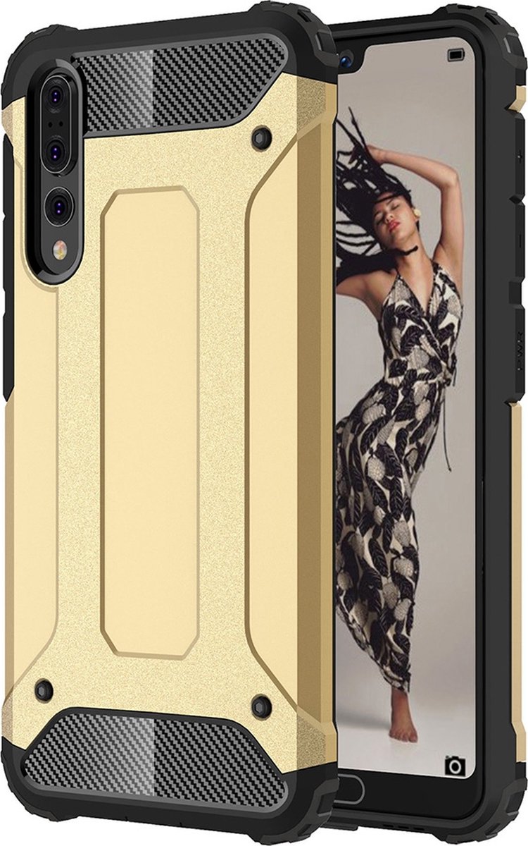 Mobigear Hoesje geschikt voor Huawei P20 Pro Telefoonhoesje Hardcase | Mobigear Outdoor Backcover Shockproof | Schokbestendig P20 Pro Telefoonhoesje | Anti Shock Proof - Goud