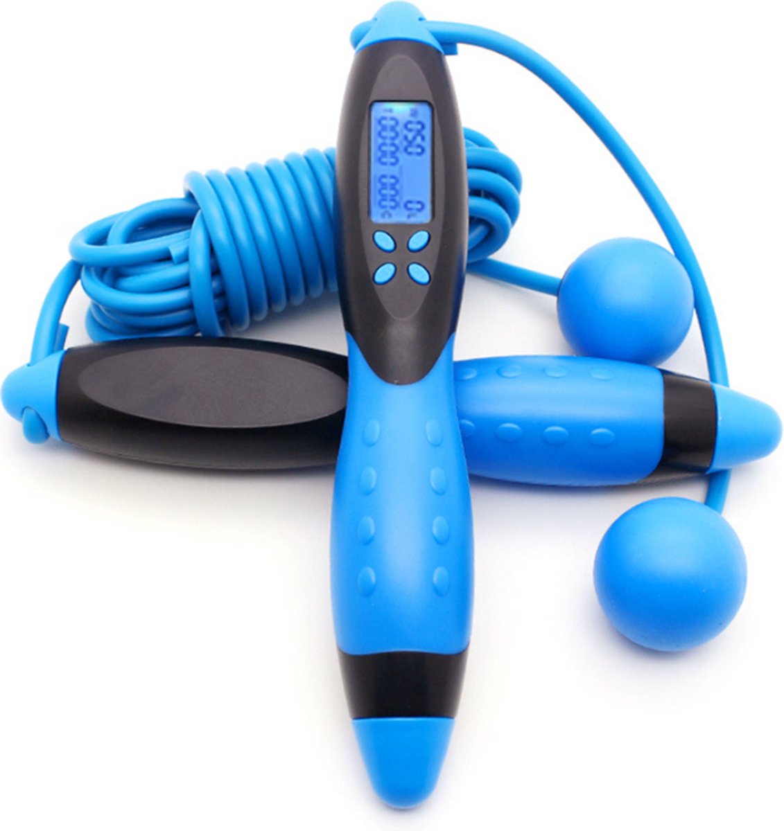 Garpex® Springtouw met Teller - Verzwaard Springtouw - Digitaal Springtouw - Fitness - Cardio - Blauw met Zwart