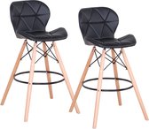 Pico NL® Barkrukken Set van 2 stuks - Eetkamerstoelen Leer - Barkrukken met Rugleuning en Voetensteun - Zwart