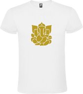 Wit  T shirt met  print van de "heilige Olifant Ganesha " print Goud size L