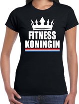 Zwart fitness koningin shirt met kroon dames - Sport / hobby kleding L