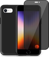 iPhone SE 2022  Hoesje + iPhone SE 2022 Privé Screenprotector – Privacy Tempered Glass - Back Case Cover Zwart