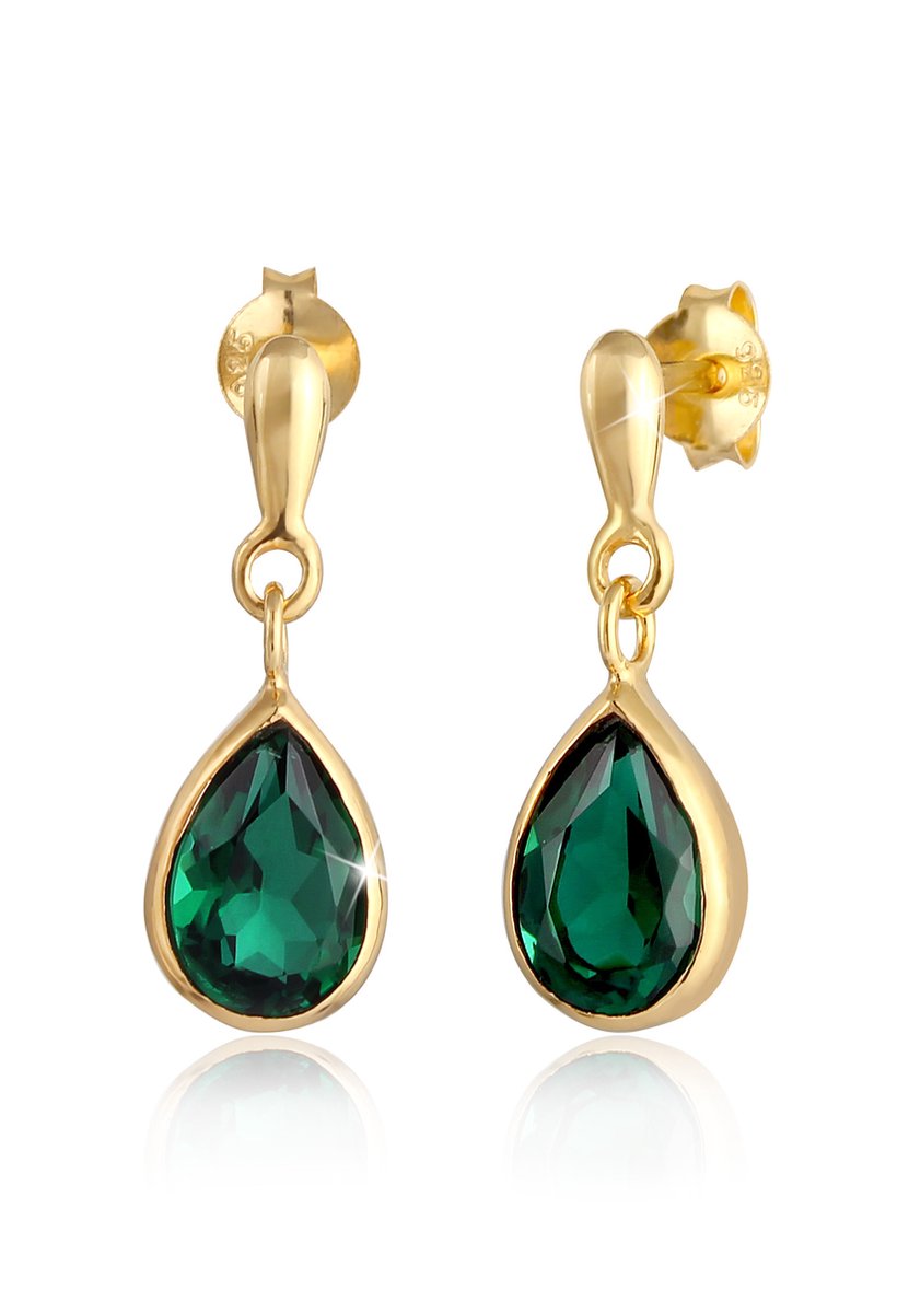 Elli PREMIUM - Oorbellen - Elli PREMIUM oorhangers dames druppel kwarts groen in 925 sterling zilver verguld - Dames
