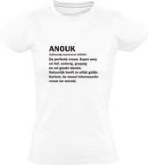 Anouk | Dames T-shirt | Wit | Meisjesnaam | Woordenboek | Encyclopedie | Verjaardag | Grappig | Cadeau
