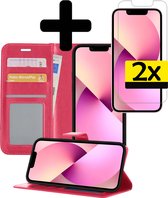 iPhone 13 Pro Max Hoesje Book Case Hoes Met 2x Screenprotector - iPhone 13 Pro Max Case Wallet Cover - iPhone 13 Pro Max Hoesje Met 2x Screenprotector - Donker Roze