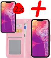 iPhone 13 Pro Max Hoesje Bookcase 2x Screenprotector - iPhone 13 Pro Max Case Hoes Cover - iPhone 13 Pro Max Screenprotector 2x - Lichtroze