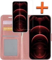 Hoesje Geschikt voor iPhone 13 Pro Hoes Bookcase Flipcase Book Cover Met Screenprotector - Hoes Geschikt voor iPhone 13 Pro Hoesje Book Case - Rosé goud.