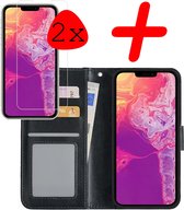iPhone 13 Mini Hoesje Bookcase 2x Screenprotector - iPhone 13 Mini Case Hoes Cover - iPhone 13 Mini Screenprotector 2x - Zwart