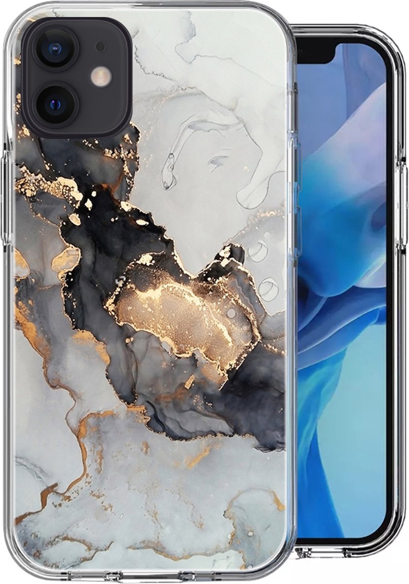 Hoesje geschikt voor iPhone 11 - Siliconen Shock Proof Case Back Cover Hoes Marmer Goud