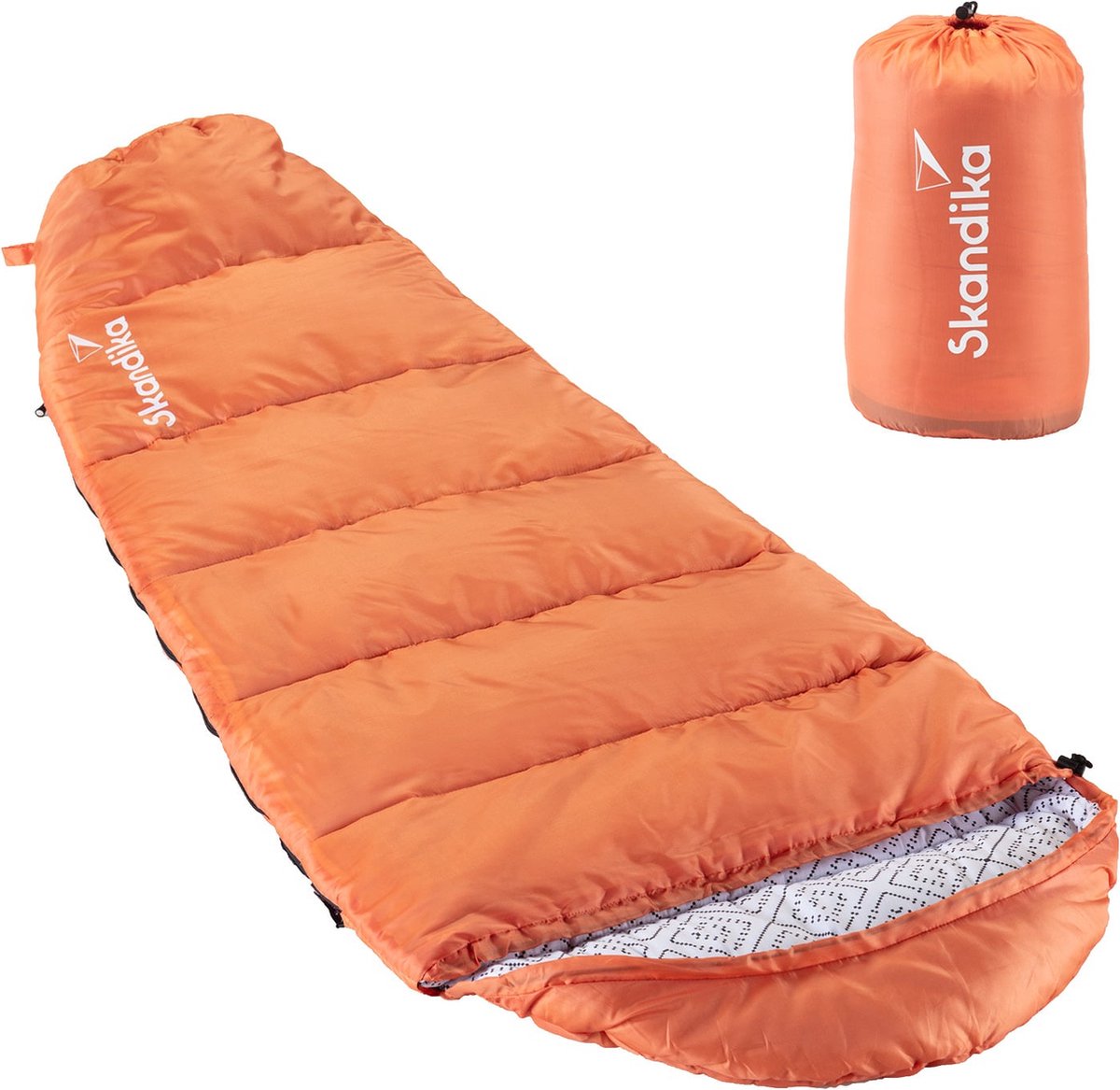 Skandika Vegas Junior Slaapzak – Mummieslaapzakken – Slaapzakken kinderen – Zachte binnenvoering, waterafstotend - 170x70 cm – Draagtas meegeleverd - Comfortbereik 12 tot 3°C - Max. Lichaamslengte 140 cm - Outdoor kampeerslaapzak – oranje
