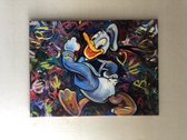 Schilderij- Donald Duck- Katoenen canvasdoek- Handgeschilderd- Origineel-60x80cm