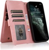 Mobiq - Zacht Leren iPhone 13 Pro Max Wallet Hoesje - roze
