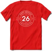 26th Happy Birthday T-shirt | Vintage 1996 Aged to Perfection | 26 jaar verjaardag cadeau | Grappig feest shirt Heren – Dames – Unisex kleding | - Rood - S