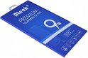 Blauwe verpakking van Ntech Premium Tempered Glass screenprotector, met icoontjes en tekst.