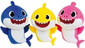 JEMINI Baby Shark Set van 3 knuffels - Gele haai, roze mama en blauwe papa +/- 20 cm