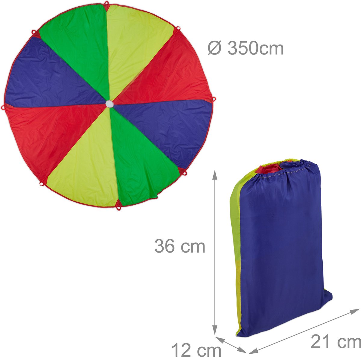 Relaxdays parachute spel, kinderen, 6 m, met 12 handgrepen, park, tuin, bso, buitenspelletje kinderfeestje, dansdoek Relaxdays parachute spel, kinderen, 6 m, met 12 handgrepen, park, tuin, bso, buitenspelletje kinderfeestje, dansdoek
