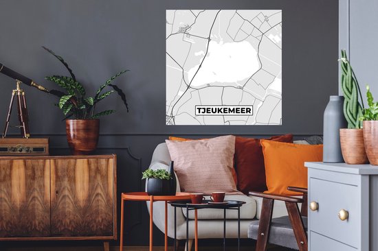 Muurstickers - Sticker Folie - Nederland - Tjeukemeer - Plattegrond - Stadskaart - Kaart - 80x80 cm - Plakfolie - Muurstickers Kinderkamer - Zelfklevend Behang - Zelfklevend behangpapier - Stickerfolie