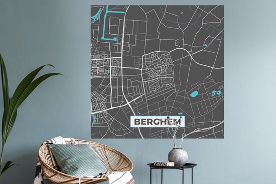 Stickers muraux - Berghem - Blauw - Carte - Carte - Plan de la ville - 120x120 cm - Feuille adhésive XXL