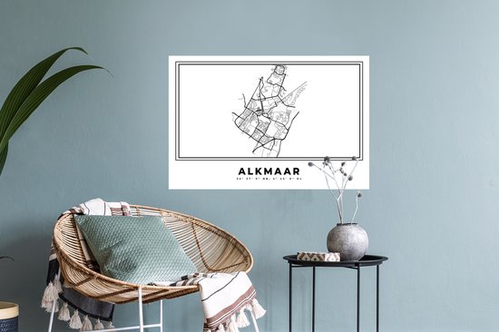 Stickers muraux - Pays Nederland - Alkmaar - Plan de la ville - Carte - Zwart Wit - Carte - 60x40 cm - Feuille adhésive