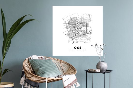 Stickers muraux - Carte - Oss - Zwart Wit - Plan de la ville - Carte - Nederland - 50x50 cm - Feuille adhésive