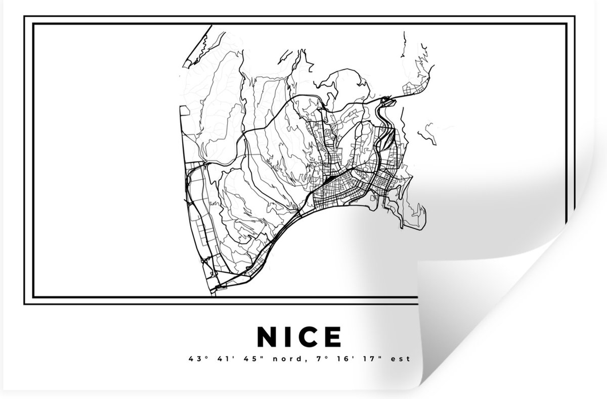 Muurstickers - Sticker Folie - Kaart – Stadskaart - Zwart Wit – Plattegrond – Nice – Frank