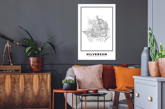 Stickers muraux - Plan de la ville - Zwart Wit - Carte - Hilversum - Pays- Nederland - Carte - 60x90 cm - Feuille adhésive
