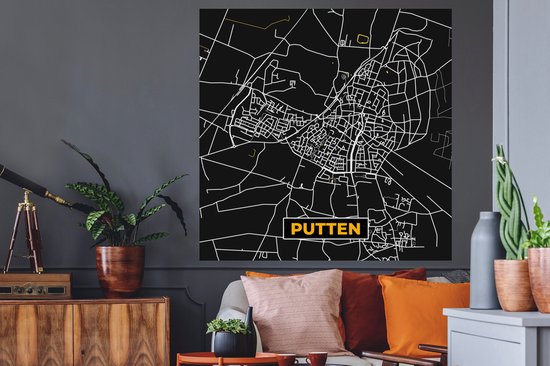 Stickers muraux - Puits - Plan de Ville - Black and Gold et Or - Carte - Carte - 120x120 cm - Film Adhésif XXL