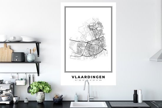 Stickers muraux - Pays- Nederland - Vlaardingen - Plan de la ville - Carte - Zwart Wit - Carte - 80x120 cm - Feuille adhésive