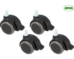 AMIG Set van 4 Meubelwielen 50mm - Kunststof Zwenkwielen met rem - Schroefbevestiging M8 - 100-150KG Draagvermogen