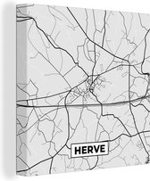 Canvas Schilderij Zwart Wit – België – Plattegrond – Stadskaart – Kaart – Herve - 50x50 cm - Wanddecoratie