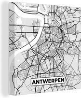 Canvas Schilderij België – Antwerpen – Stadskaart – Kaart – Zwart Wit – Plattegrond - 90x90 cm - Wanddecoratie