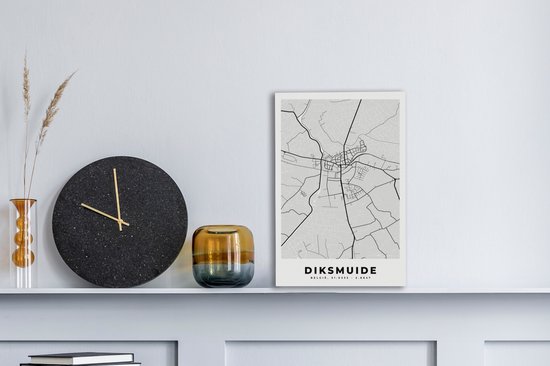 Peinture sur Toile België – Dixmude – Plan de Ville – Carte – Wit – Carte - 20x30 cm - Décoration murale