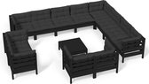 vidaXL-13-delige-Loungeset-met-kussens-massief-grenenhout-zwart