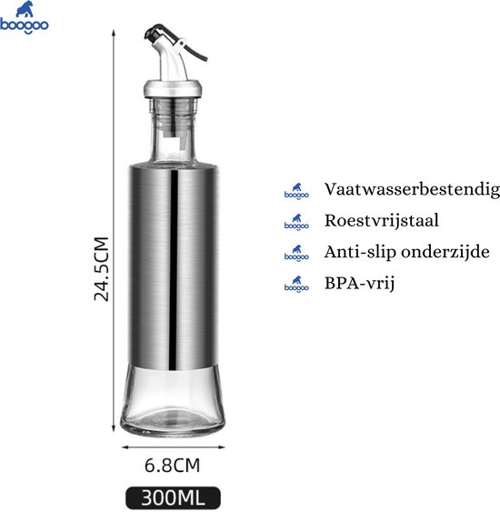 BooGoo - Bouteille d'huile en acier inoxydable - Bouteille d'huile avec bec verseur et Accessoires de vêtements pour bébé - Bouteille d'huile d'olive - Bouteille d'huile en verre