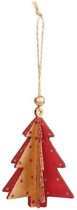 kerstboomhanger boom 3D 7 x 8,5 cm hout rood/goud