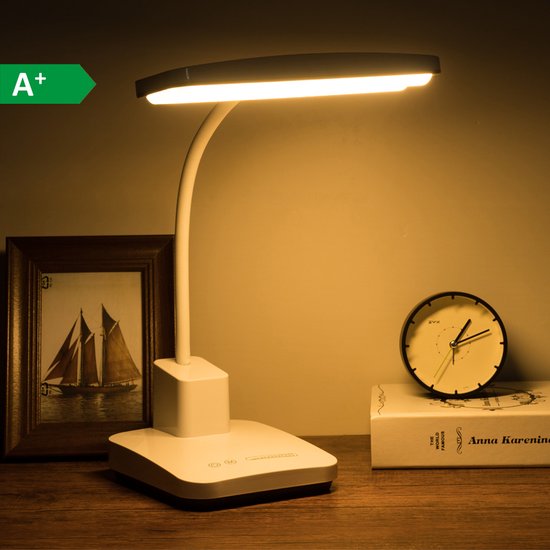 Bureaulamp led dimbaar daglicht- Wit - USB oplaadbaar - 3 kleurenfuncties - Daglichtlamp - Touchscreen - Lichttherapielamp - Draadloos - Hobby lamp voor schilderen, puzzelen - 3000k-6000k - Tafellamp/lamp staand