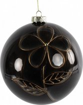 kerstbal Flory 10 cm glas zwart/brons