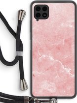 Case Company® - Samsung Galaxy A22 4G hoesje met Koord - Roze marmer - Telefoonhoesje met Zwart Koord - Bescherming aan alle Kanten en Over de Schermrand