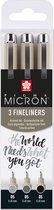 Sakura Pigma Micron 05 fineliner set | 3 pennen,  zwart & grijs