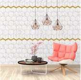 muursticker Hexagon 180 x 120 cm PVC wit/zwart/goud 4-delig