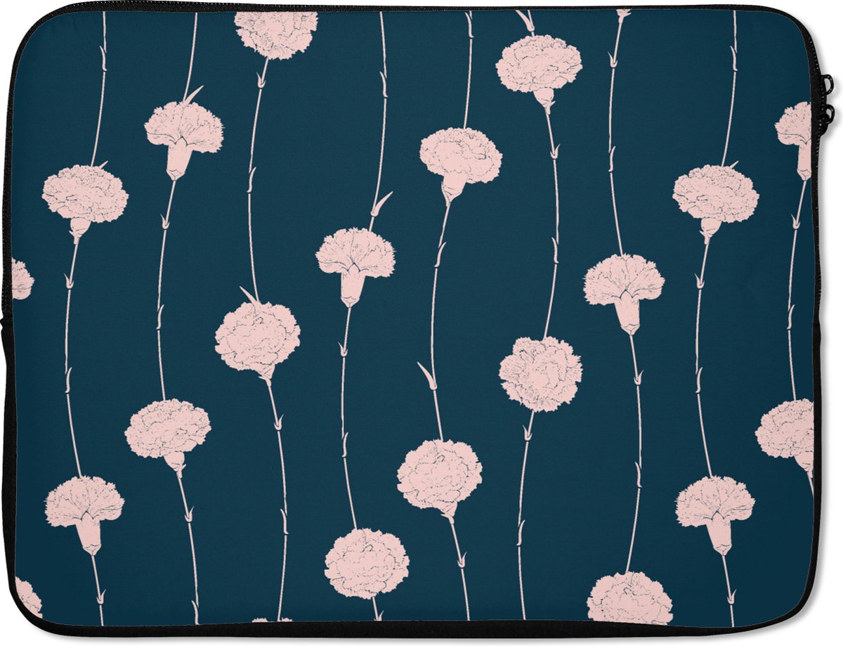 Laptophoes 17 inch - Bloemen - Pioenroos - Patronen - Pastel - Laptop sleeve - Binnenmaat 41x28 cm - Zwarte achterkant