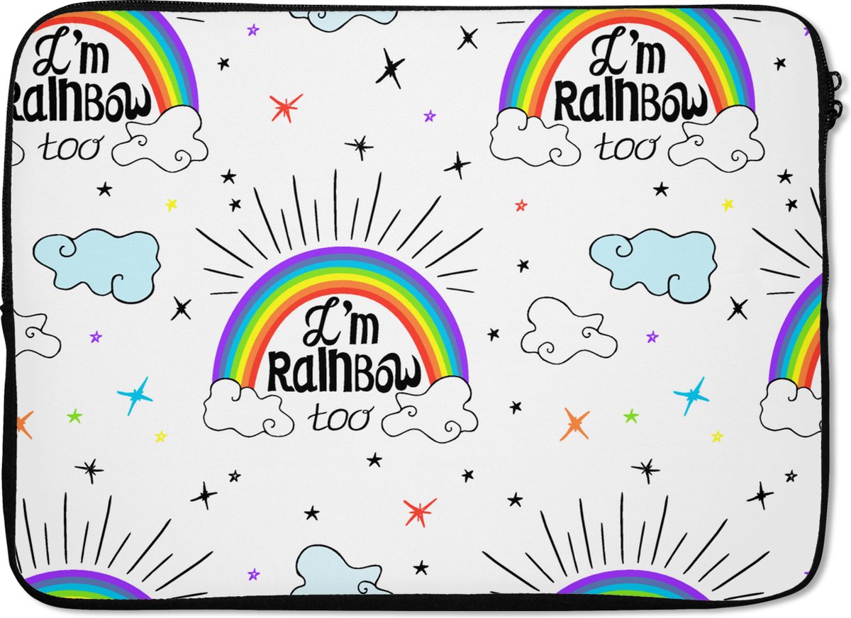Laptophoes 14 inch - Regenboog - Wolken - Patroon - Laptop sleeve - Binnenmaat 33x23 cm - Zwarte achterkant